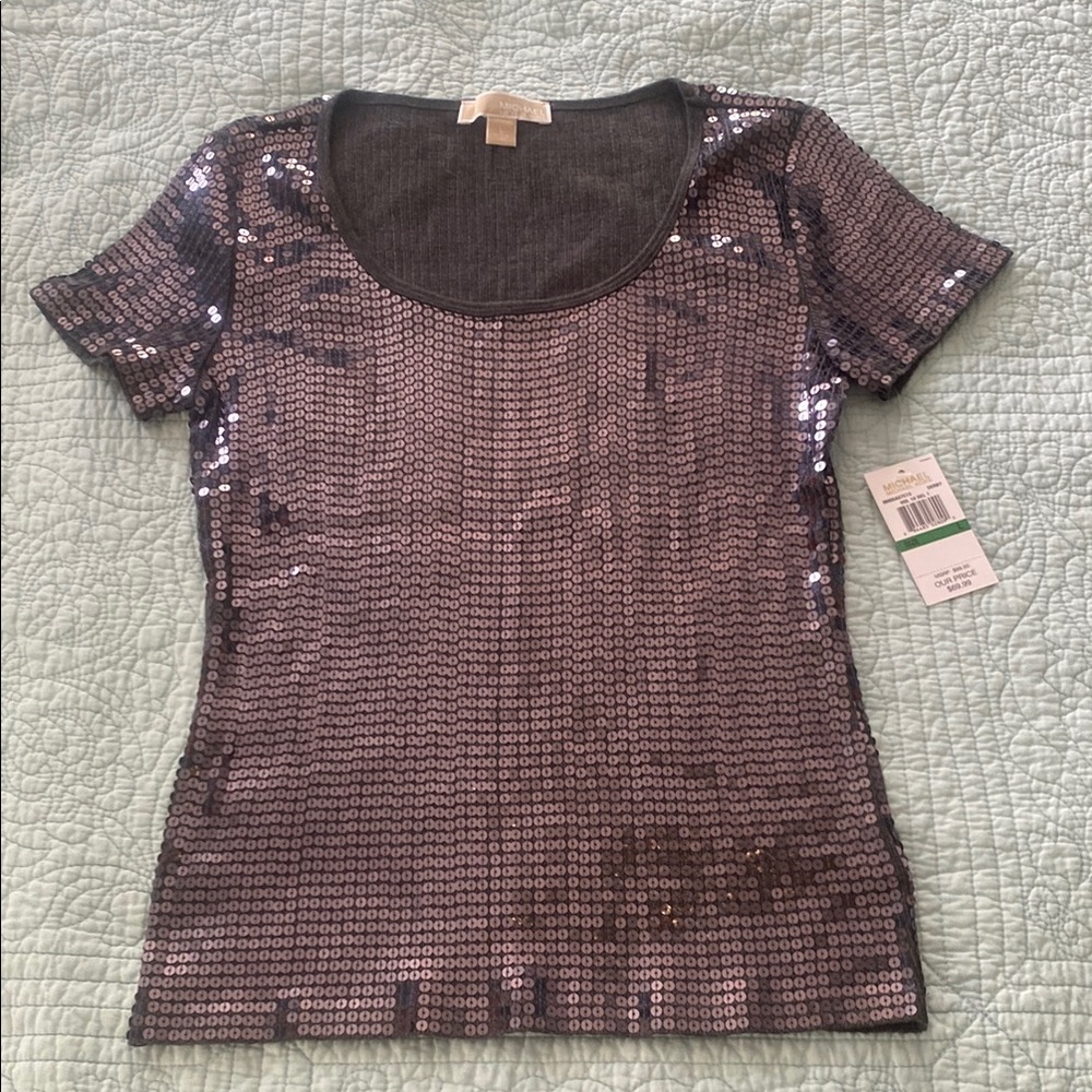 Michael Kors Sequin Short Sleeve Fitted Tee